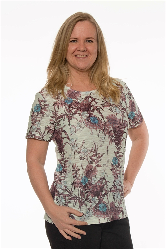 Grøn Mudflower t-shirt dame med blomster og små sten