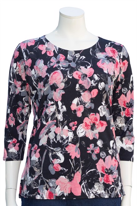 Michael Gold polyester bluse dame med rosa blomster