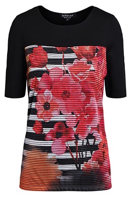 Signature t-shirt med blomsterstykke foran