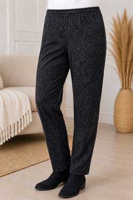 Lune Carla Leggings til damer i sort meleret blødt stof med stræk.