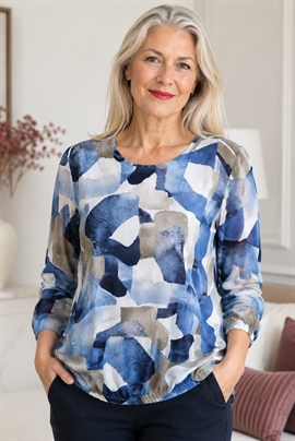 Marinello T-shirt dame i blå nuancer med 3/4 årme