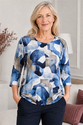 Marinello T-shirt dame i blå nuancer med 3/4 årme
