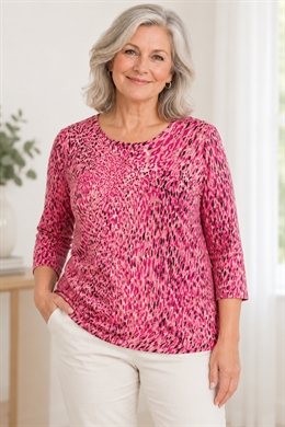 Forever fra Michael Gold - Polyester bluse med pink dyremønster