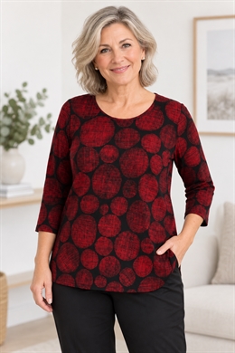 Michael Gold polyester bluse i sort med røde cirkler