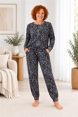 Sunday hjemmedragt med leopardprint – grå/sort