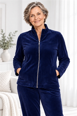 Brandtex mørk blå velour hjemmedragt til damer