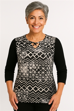 Marinello T-shirt i viscose med flot azteker mønster 