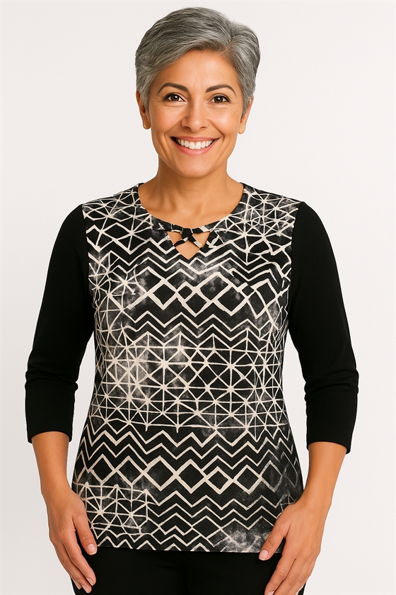 Marinello T-shirt i viscose med flot azteker mønster 