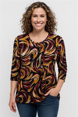 Marinello T-shirt dame i blommefarver cirkelmønster med 3/4 ærme