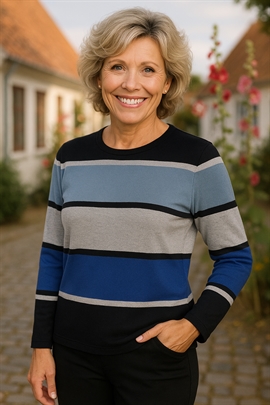 Micha T-shirt i brede blå og grå striber