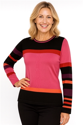 Micha damestrik i rødlige farver med indvævet mønster