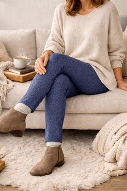 Lune Carla Leggings til damer i blå meleret blødt stof med stræk.