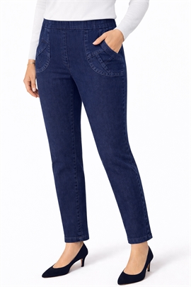 Forede varme jeans i mørk blå med elastik i taljen i pasform Pia