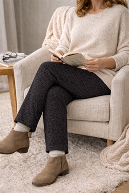 Lune Carla Leggings til damer i sort meleret blødt stof med stræk.