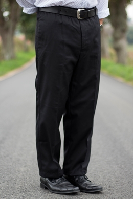 Carabou herre bukser med elastik i taljen og lynlås i sort. Helårsbukser perfekte til den modne mand str. 48