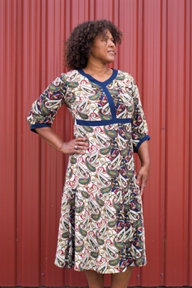 Mongul kjole dame i paisley mønster med marine kontrast 