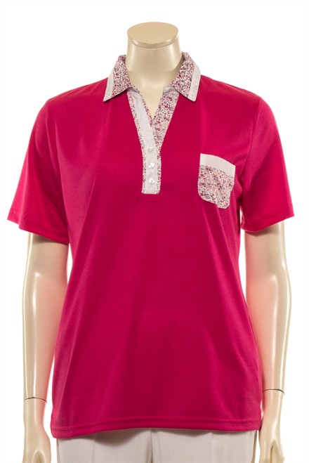 Mudflower Pink farvet polo shirt dame med blomstret krave