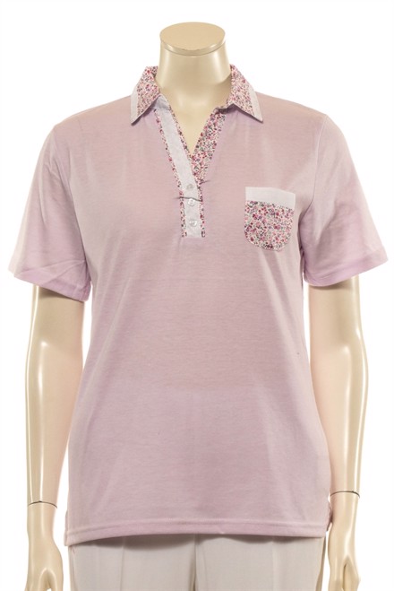 Lilla Mudflower polo shirt dame med blomstret krave