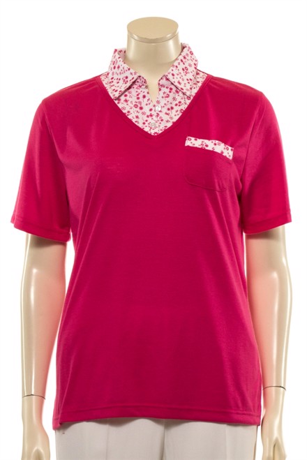 Mudflower poloshirt dame i pink med påsyet polo krave