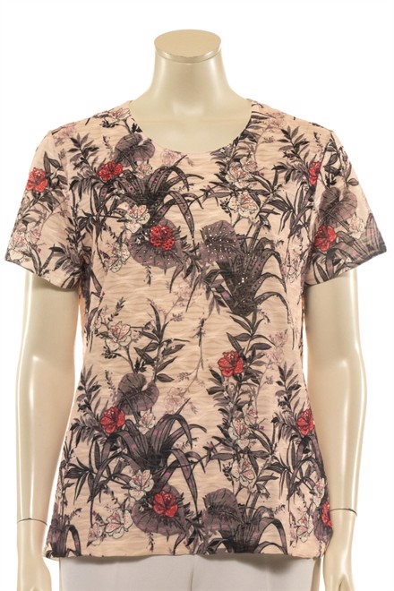 Rosa Mudflower  t-shirt dame med blomster og små sten