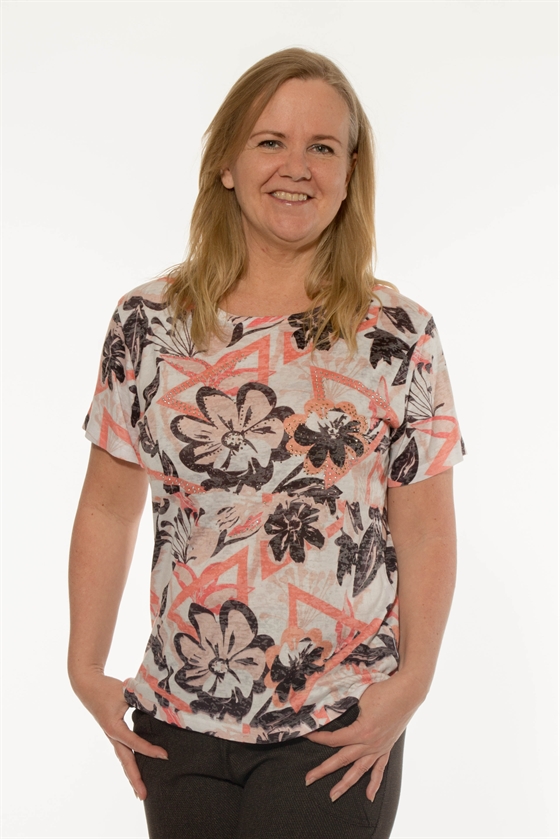 Mudflower T-shirt dame med coral blomster og små sten