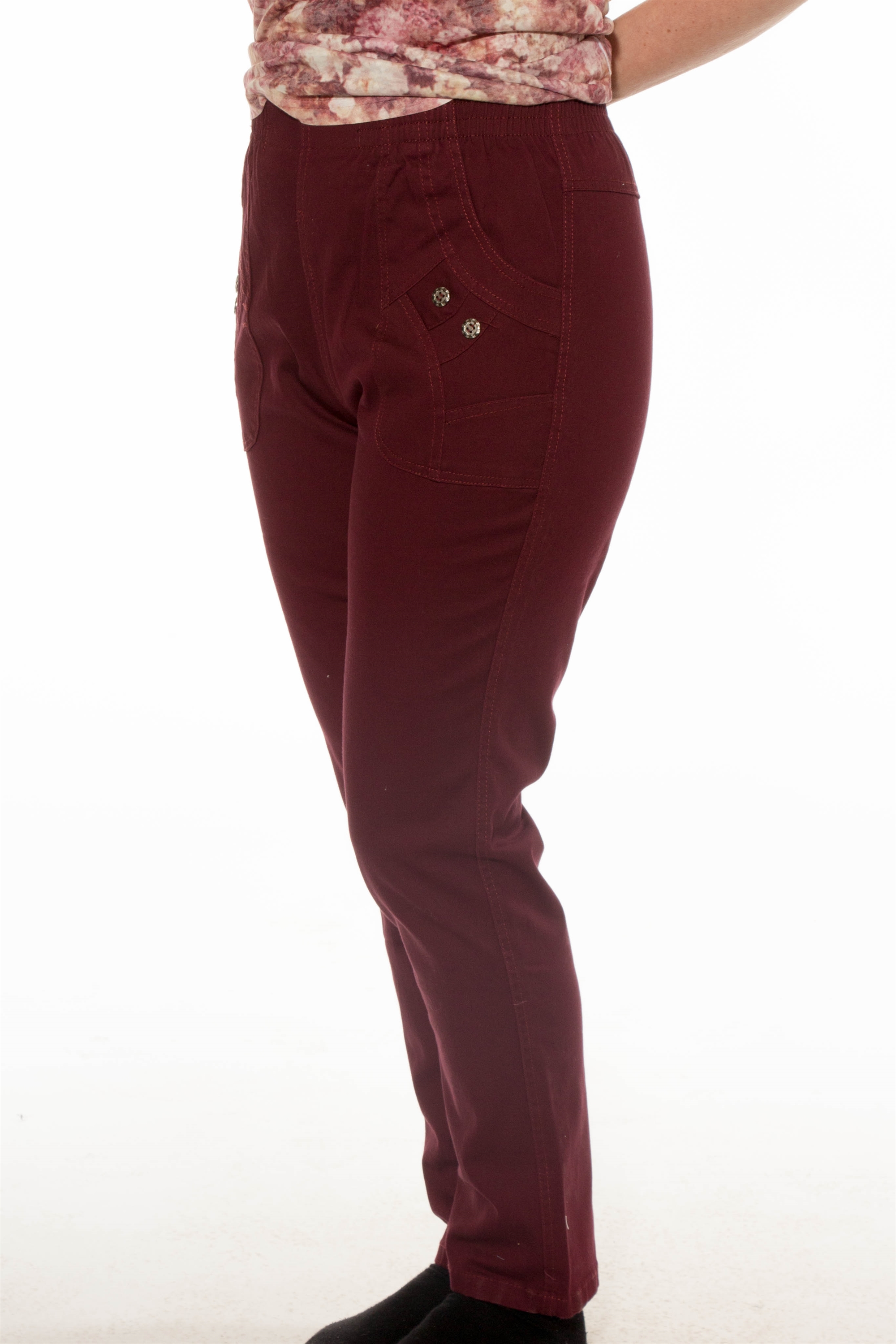loft nevø Optimistisk Pasfom Pia - Bordeaux bukser i vinterbomuld med elastik i livet
