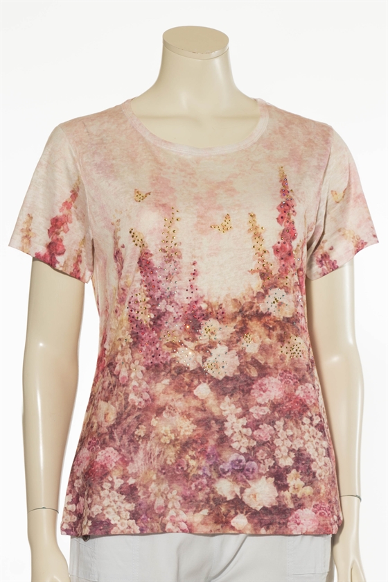 Mudflower T-shirt dame i sand med små sten og blomster