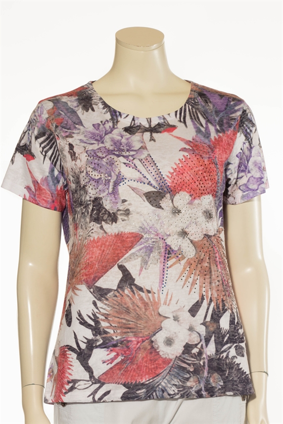 Skøn Mudflower T-shirt dame med blomster og fine små sten 