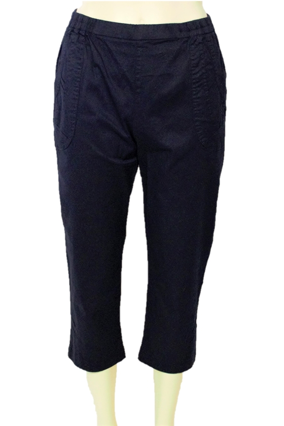Mørkblå  stumpebukser i pasformPia / capris bukser med elastik i taljen 