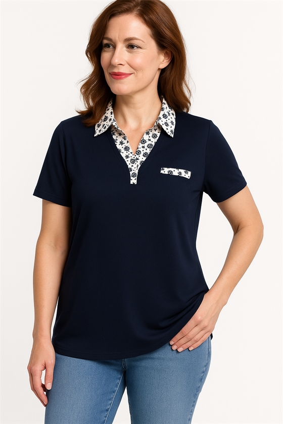 Modflower Dame T-shirt med påsyet poloshirt krave
