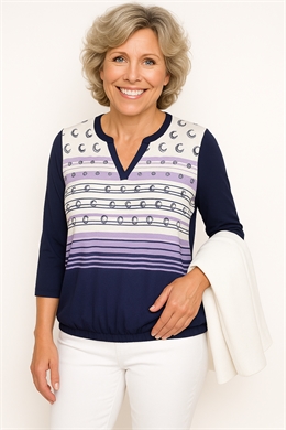 T-shirt fra Brandtex med lilla striber