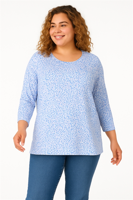 Soul jersey bluse med småprikket mønster i flere blåfarver