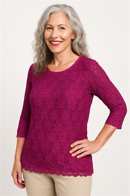 Michael Gold elastisk blonde bluse i fusia