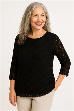 Sort elastik blonde t-shirt med 3/4 lange ærmer fra Michael Gold