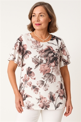 Michael Gold Forever crepet pyntebluse med lilla blomster