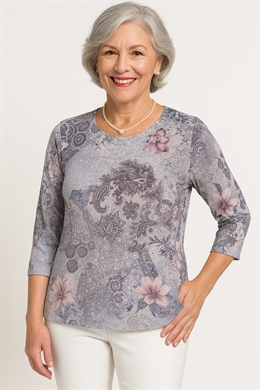 Michael Gold polyester bluse i sart rosa og lilla med palietter på