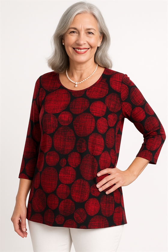 Michael Gold polyester bluse i sort med røde cirkler