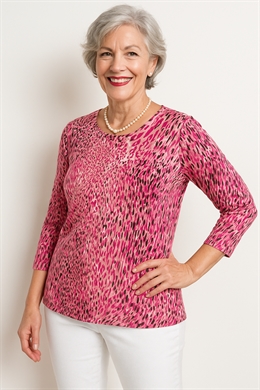 Forever fra Michael Gold - Polyester bluse med pink dyremønster