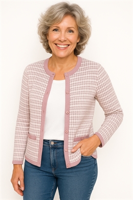 Skovhuus klassisk cardigan i rosa/grå til damer