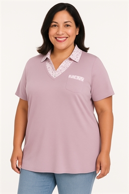 Mudflower poloT-shirt i lilla med påsyet polo krave 
