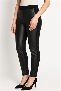 Sort jersey legging med imiteret læder på forside - kun str. 46