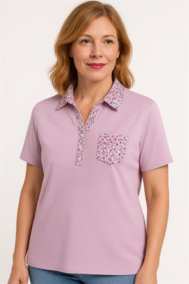 Lilla Mudflower polo shirt med blomstret krave