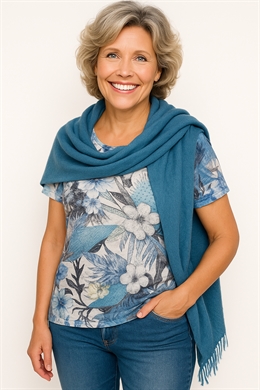 Mudflower T-shirt med store blomster og sten - blå