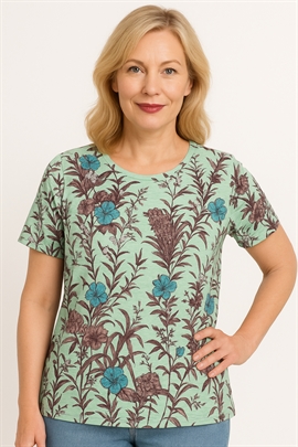 Grøn Mudflower t-shirt i viscose med blomster og små sten