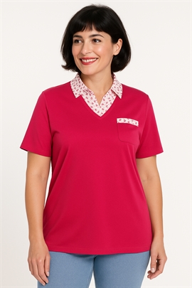 Mudflower poloshirt i pink med påsyet polo krave