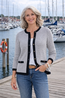 Skovhuus cardigan til damer i sort og hvid med knapper