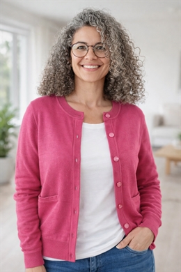 Strik Cardigan fra Brandtex med lommer i fusia farvet til damer