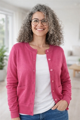 Strik Cardigan fra Brandtex med lommer i fusia farvet til damer