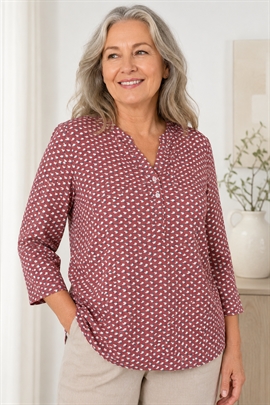 Christy dame skjorte med kinekrave i rosa med mønster - 3/4 ærmer