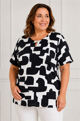 Lea H Tunika Tshirt til store piger i sort/hvidt mønster